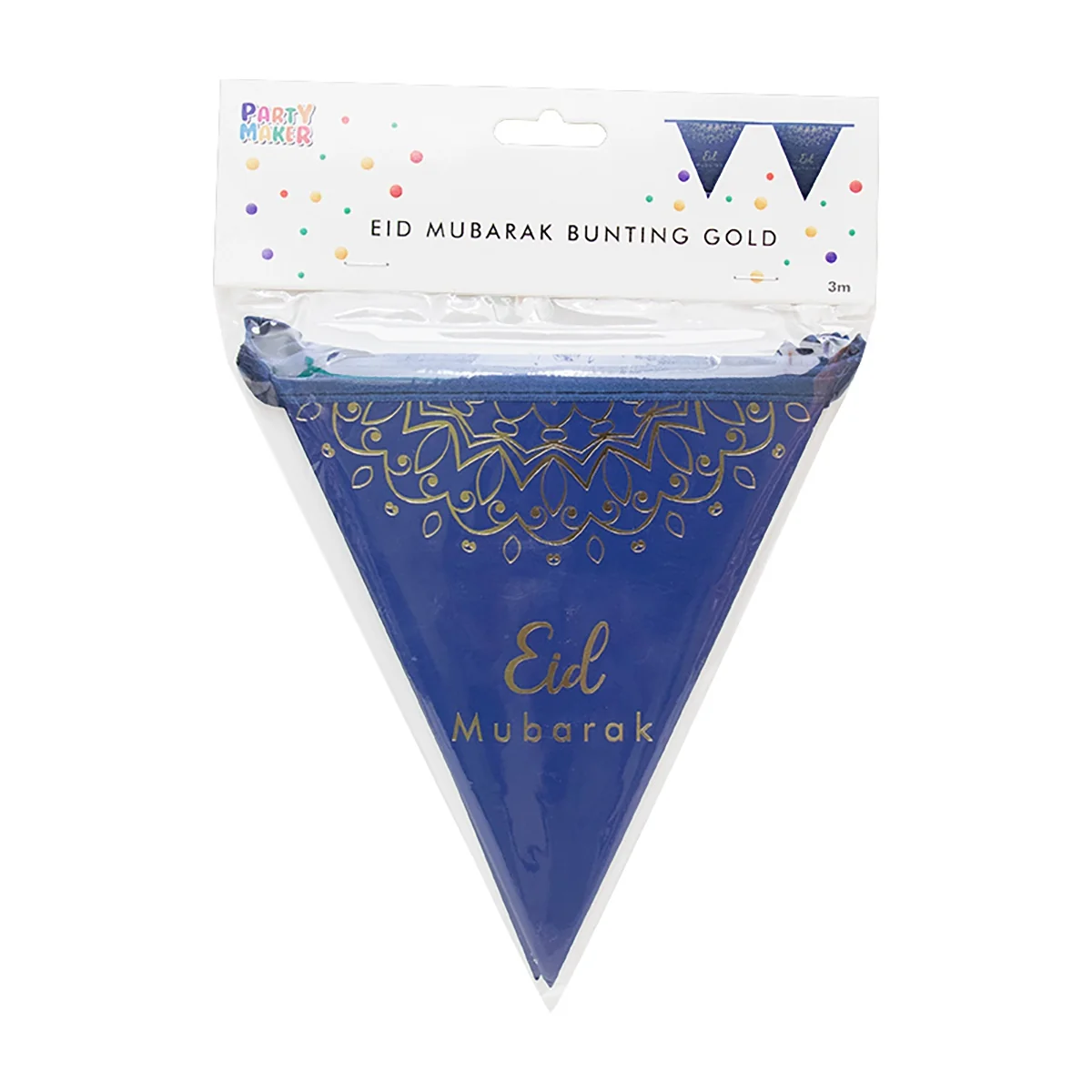 Eid Triangle Flag Bunting Blue Gold 300cm photo 2