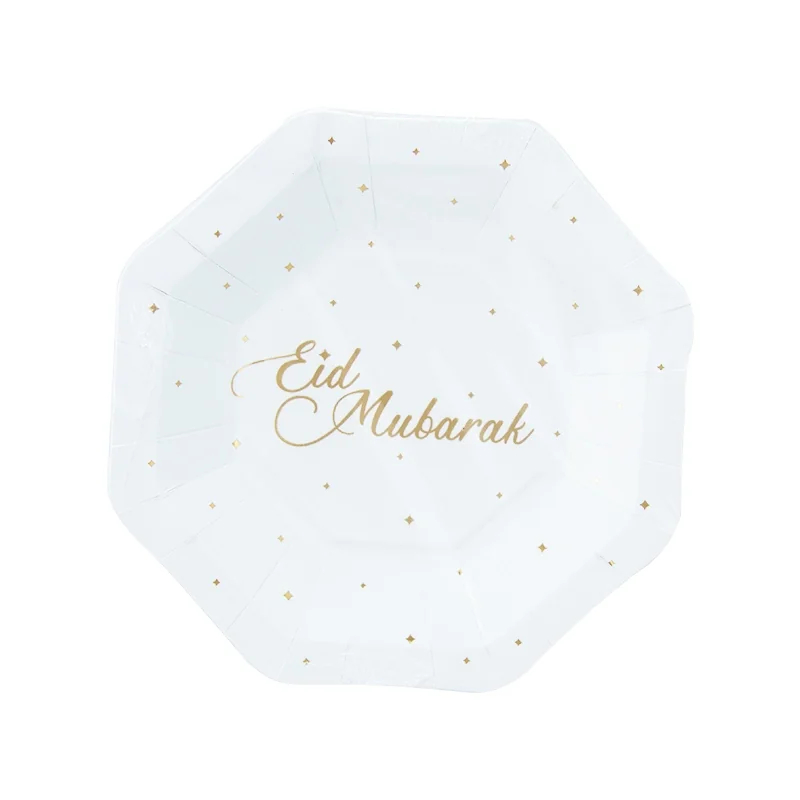 Eid Paper Plate Gold White 7inch 8ct photo 2