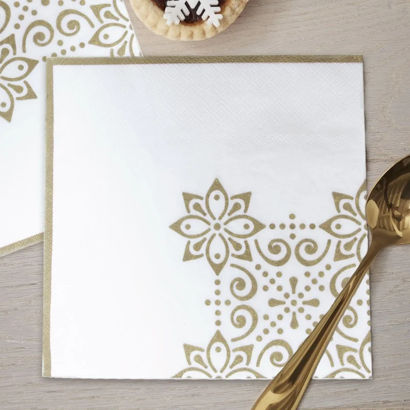 Eid Party Napkin Gold White 33cm 20ct
