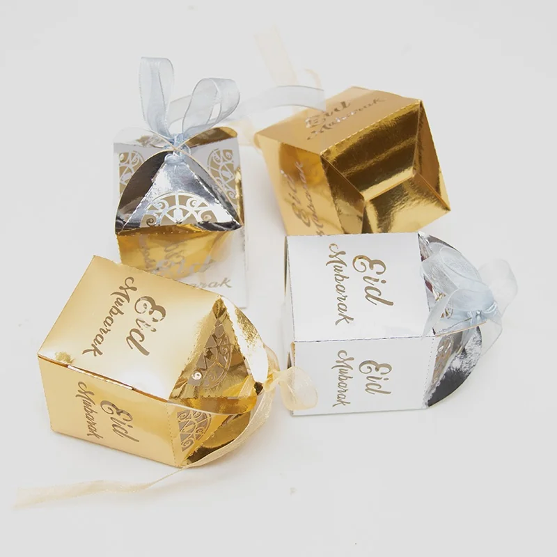 Paper Candy Box with Ribbon Gold and Silver 4ct photo 2