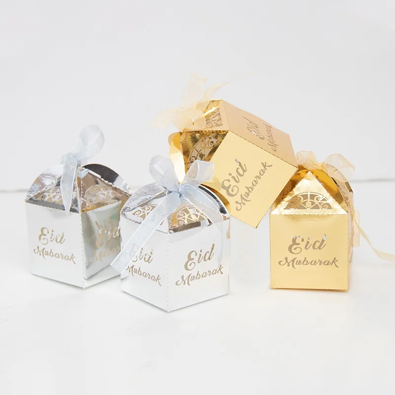 Paper Candy Box with Ribbon Gold and Silver 4ct photo 3