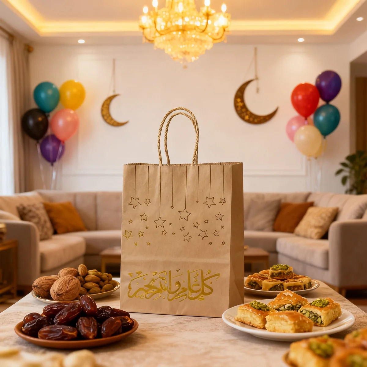 Gold Foil Islamic Festive Kraft Gift Paper Bag - S 1pcs