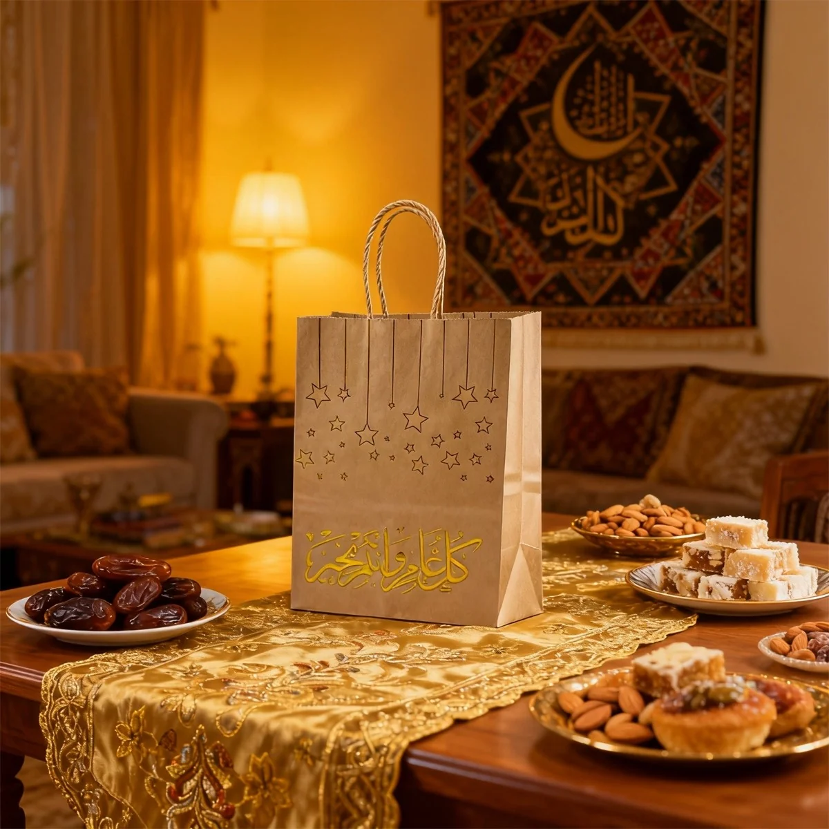 Gold Foil Islamic Festive Kraft Gift Paper Bag - S 1pcs photo 2