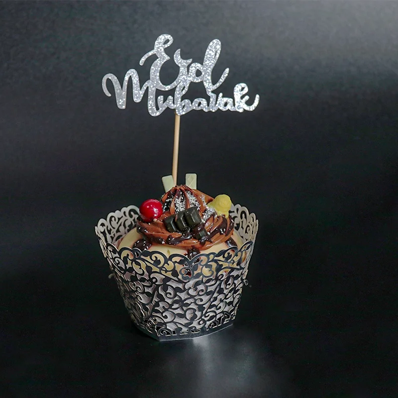 Eid Cup Cake  Wrap and Topper Silver