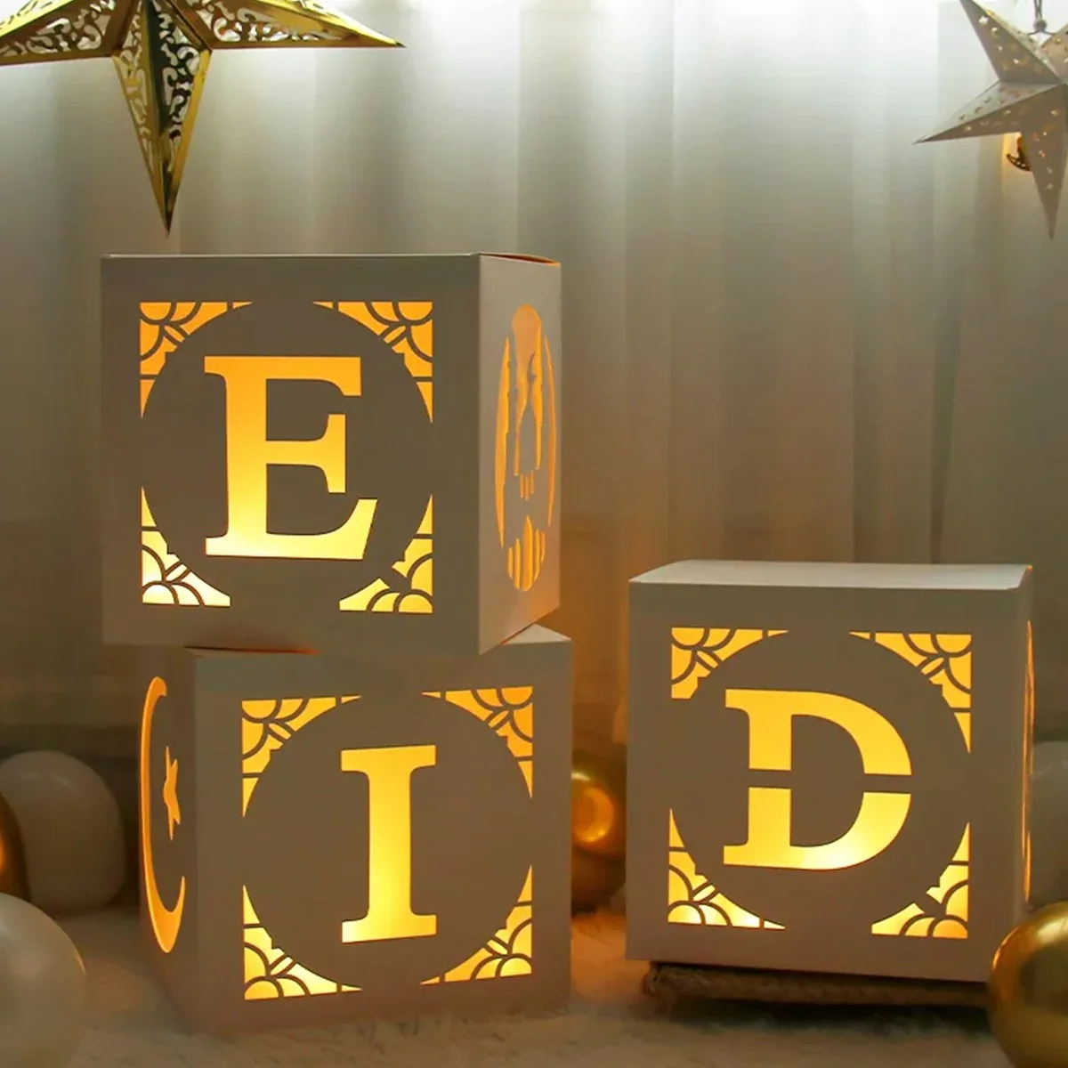 Eid Paper Box with LED light 1 set 3pcs photo 4