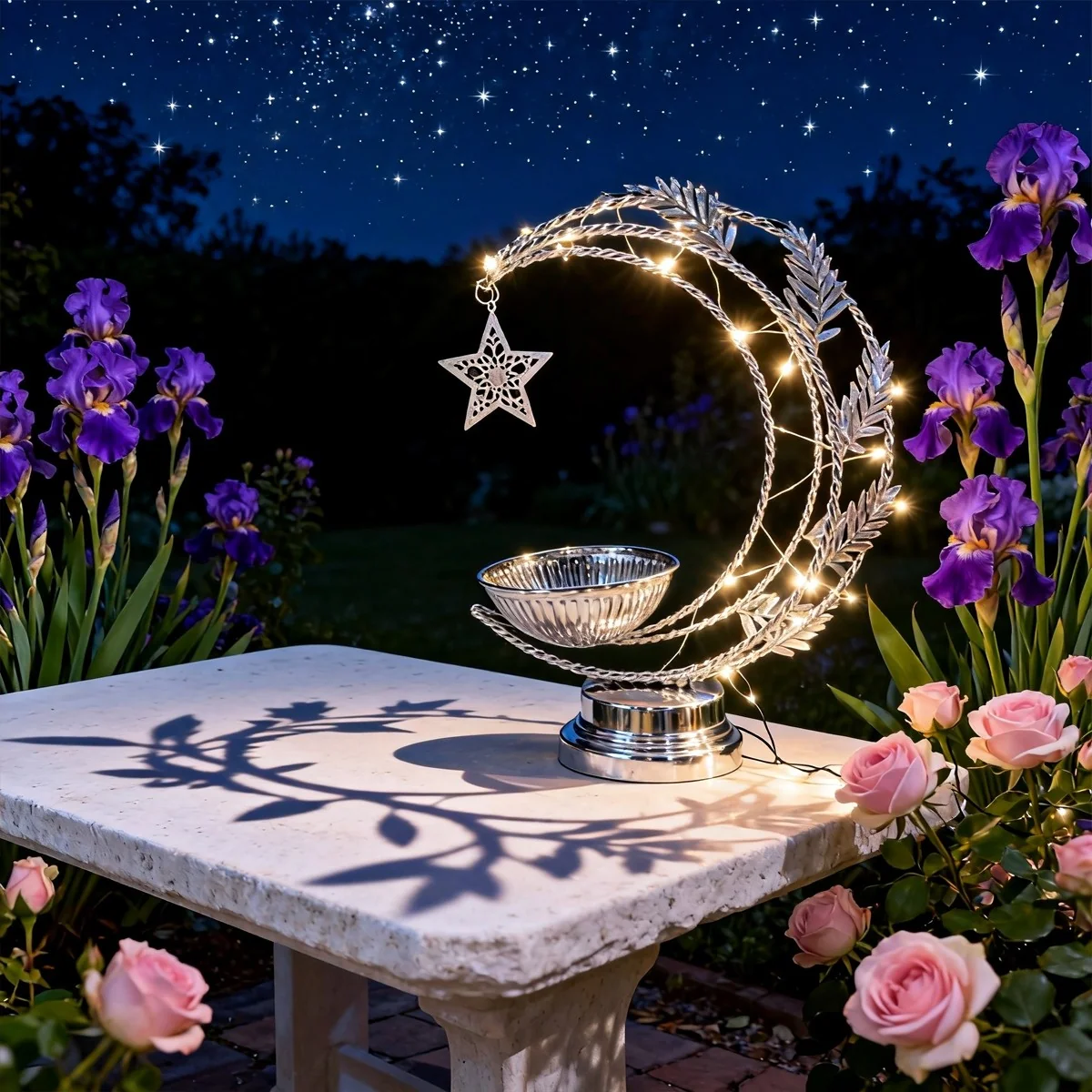 Silver Moon Table Lamp with Tray moon with tray LED light