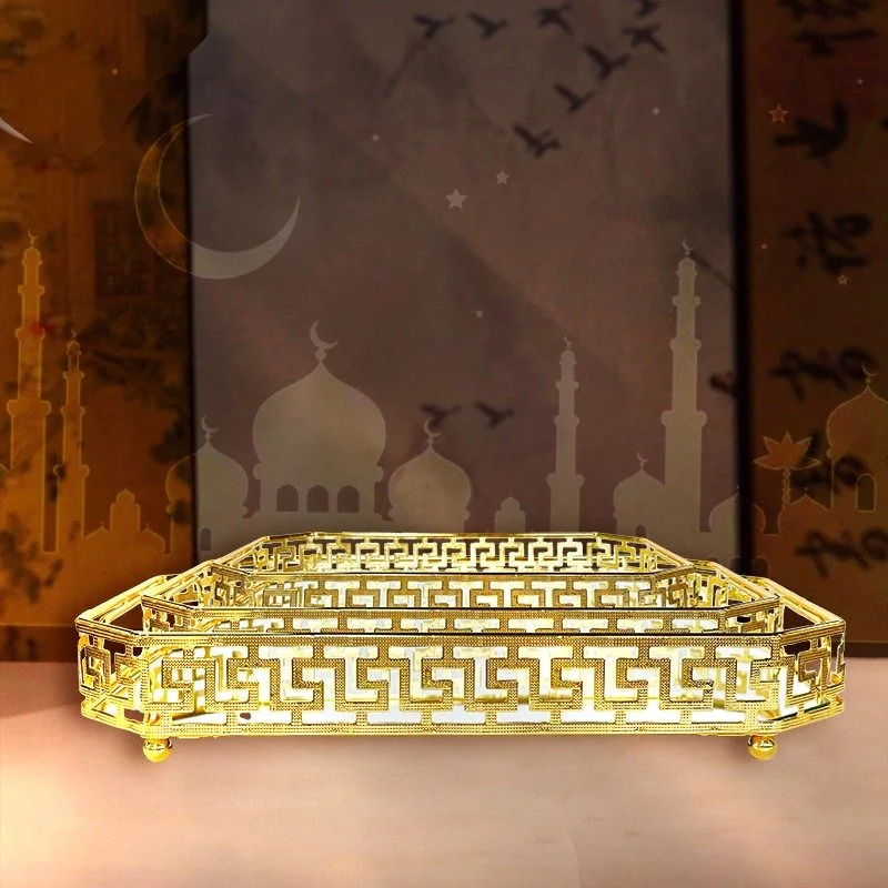 3pcs Golden Mirror Square Serving Tray Set 12pcs
