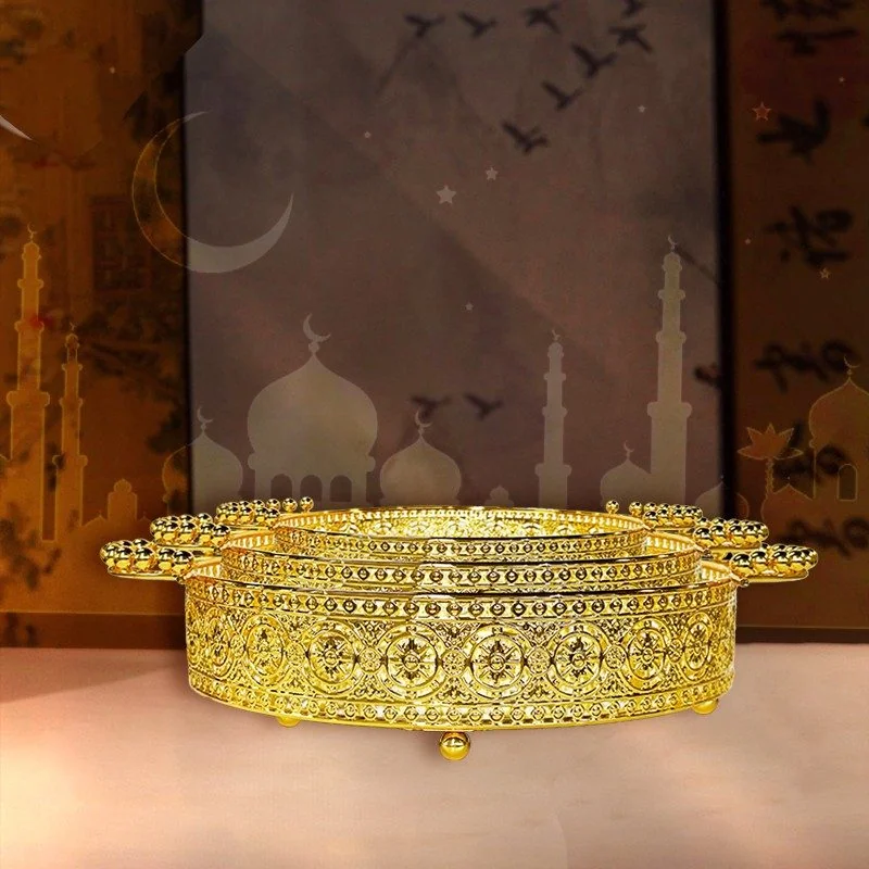 3pcs Golden Mirror Round Serving Tray Set 12pcs