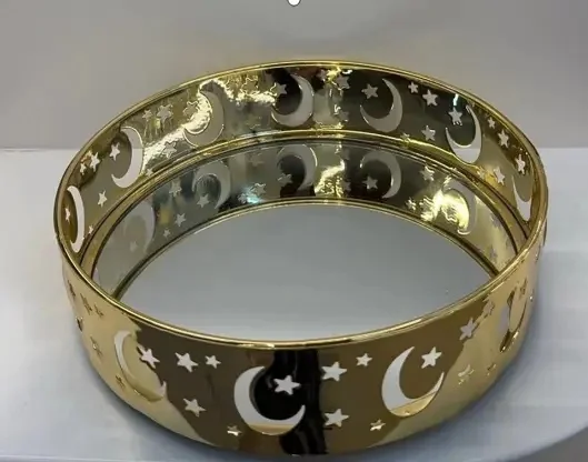 EID Golden Mirror Round Serving Tray 48pcs