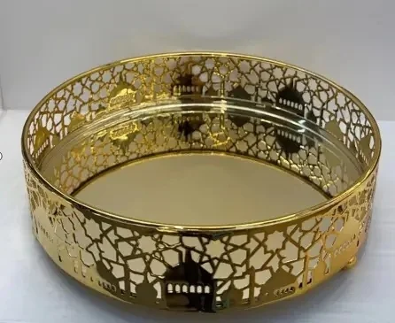 EID Golden Mirror Round Serving Tray 48pcs