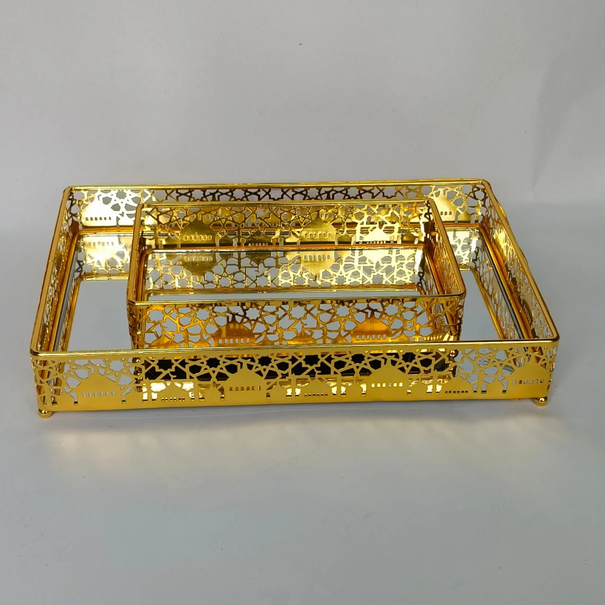 EID Golden Mirror Rectangle Serving Tray 60pcs photo 2
