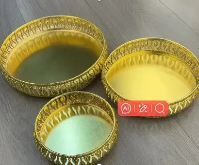 3pcs Golden Round Serving Tray Set 48pcs