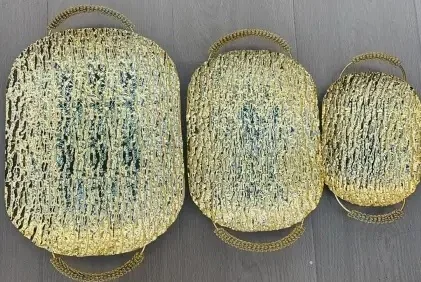 3pcs Golden Oval Serving Tray Set 24pcs
