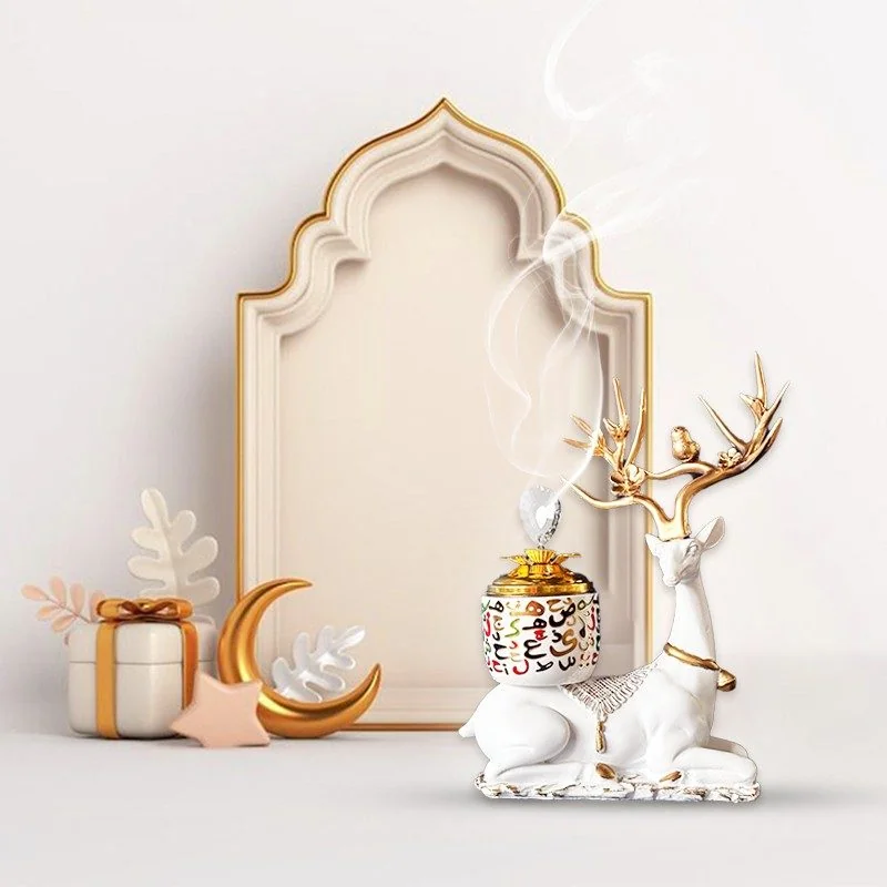 Arabic Metal Ceramic Incense Burner - Deer White 36pcs