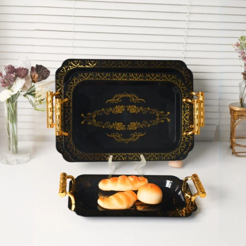 Black Serving Tray with Gold Handle 1pcs
