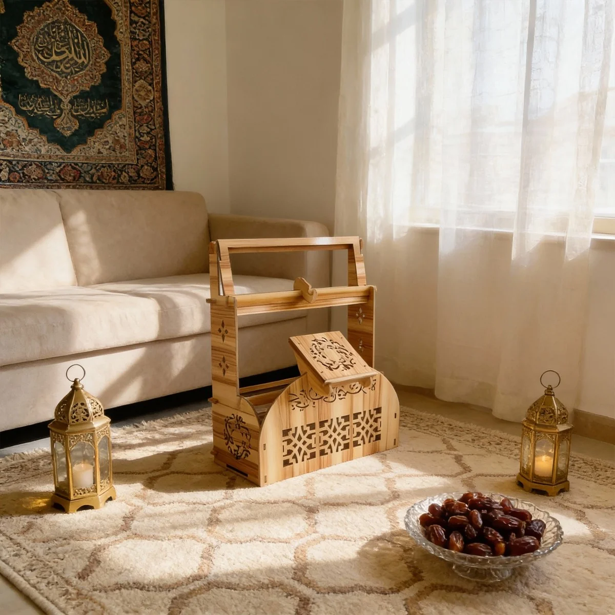 Wooden Quran Stand with Prayer Mat Holder 1pcs