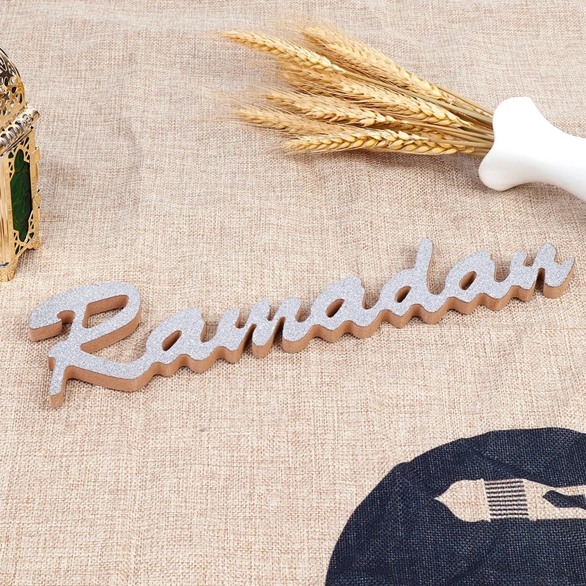 Wood Gliter Lettering Ormanant Ramadan Silver